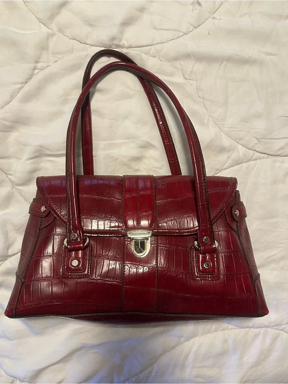Liz Claiborne Red Croc-Embossed Shoulder Satchel